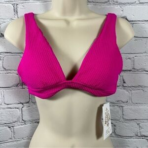 BECCA by Rebecca Virtue Pucker Up Textured Tie-Back Bikini Top Cosmo Pink S NWT